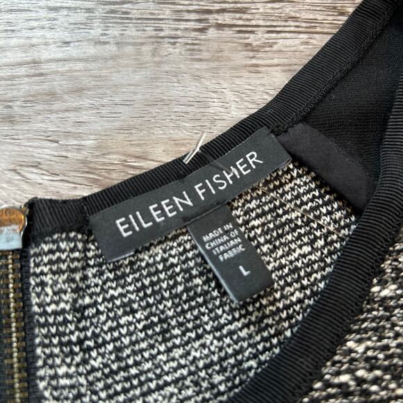 Eileen Fisher Sleeveless Tweed Knit Colorblock Dress Black L Minimalist Workwear - Picture 8 of 8